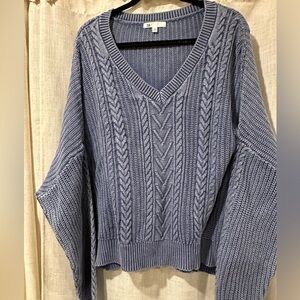 Cable Knit Pullover Sweater, Washed Blue